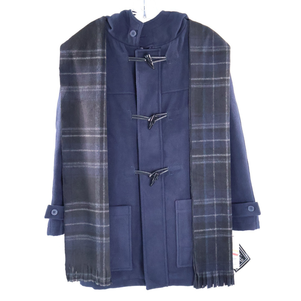 Rothschild Hooded Toggle Coat with Scarf - Navy - Size L 14 NWT